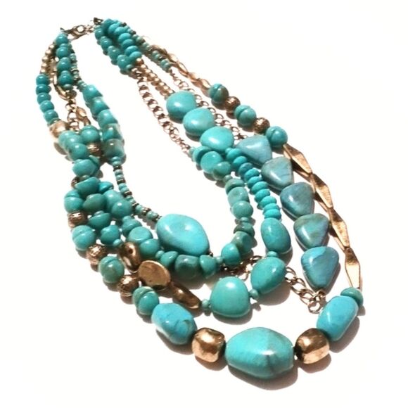 Avon SAQ Chunky Southwestern Inspired Faux Turquoise Multi Strand Necklace - Picture 3 of 6